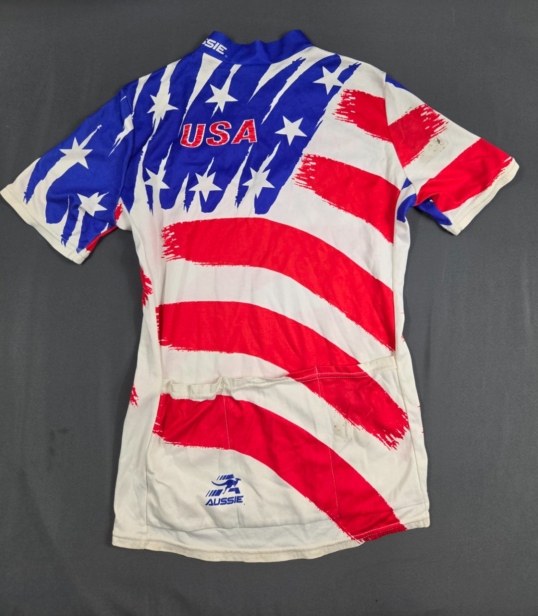 Aussie USA Flag Cycling Jersey Mens Medium Multicolor Short Sleeve Quarter Zip