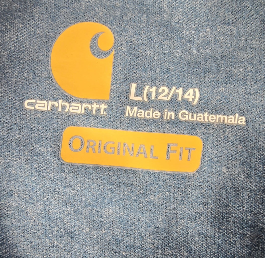 Carhartt Shirt Boys Large (12-16) Washed Blue Logo Long Sleeve Original Fit..