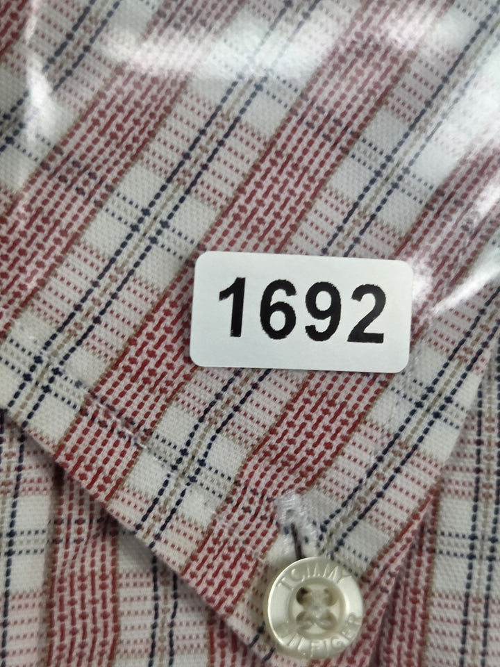 Tommy Hilfiger Mens M Red White Check Long Sleeve Button Down Shirt Cotton