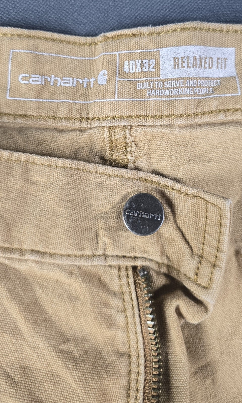 Carhartt Jeans Mens 40x32 Beige Tan Double Knee Straight Leg Relaxe Fit Workwear
