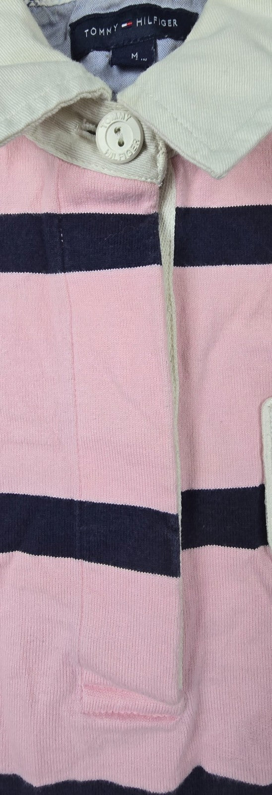 Tommy Hilfiger Rugby Shirt Women Medium Pink Striped Side Slits Performance Golf