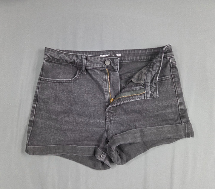 Old Navy Wow Jean Shorts Womens 8 Black Jack Denim Cotton High Rise Cuffed Hem