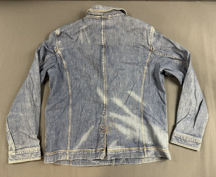 L.L.Bean Trucker Jacket Womens Large Blue Denim Stretch Button Front Long Sleeve