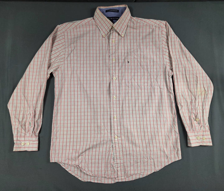 Tommy Hilfiger Mens M Red White Check Long Sleeve Button Down Shirt Cotton