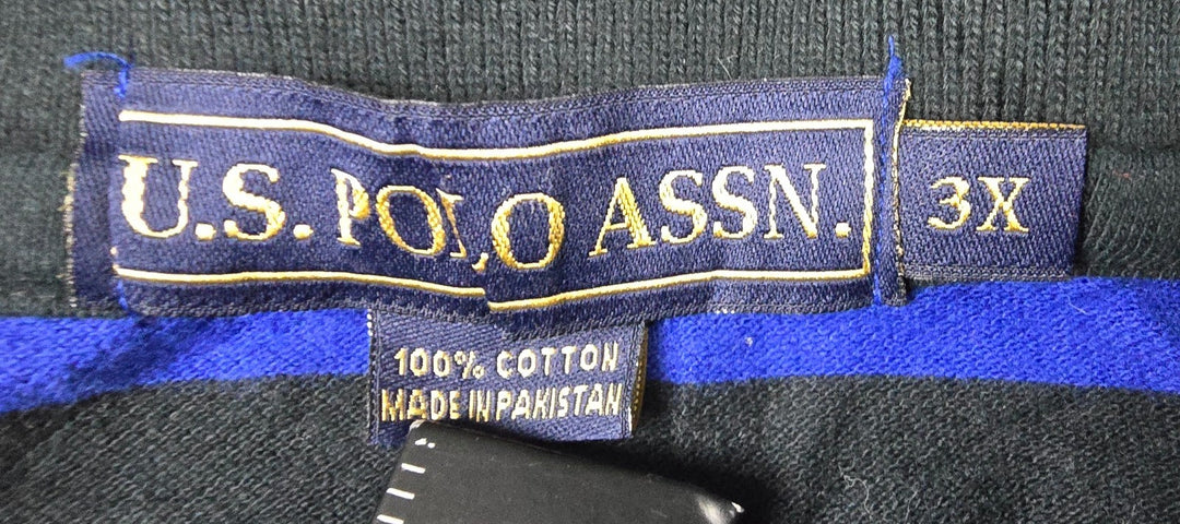 U.S. Polo Assn. Polo Shirt Mens 3X Blue Black Cotton Side Slit Golf Tennis