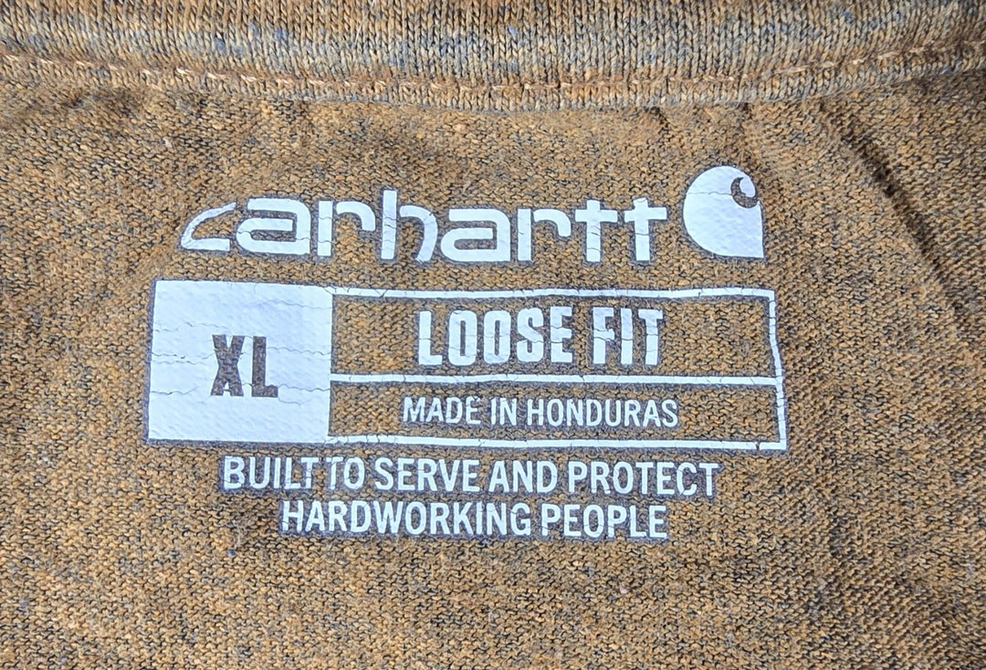 Carhartt Shirt Men’s K87 XL Washed Brown Logo Loose Fit Short Sleeve Pocket