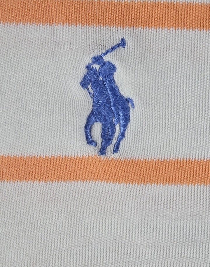 Polo Ralph Lauren Shirt Mens L White Orange Stripe Embroidered Logo Short Sleeve
