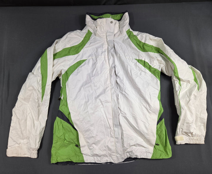 Columbia Omni Tech Ski Jackets Womens Large White Green Windbreaker Mock Neck
