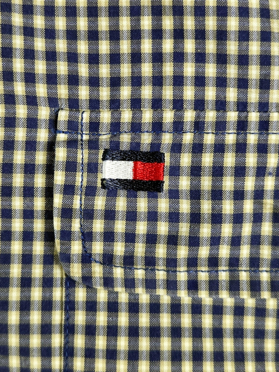 Tommy Hilfiger Mens L Blue Gingham Check Button Down Shirt Long Sleeve Cotton