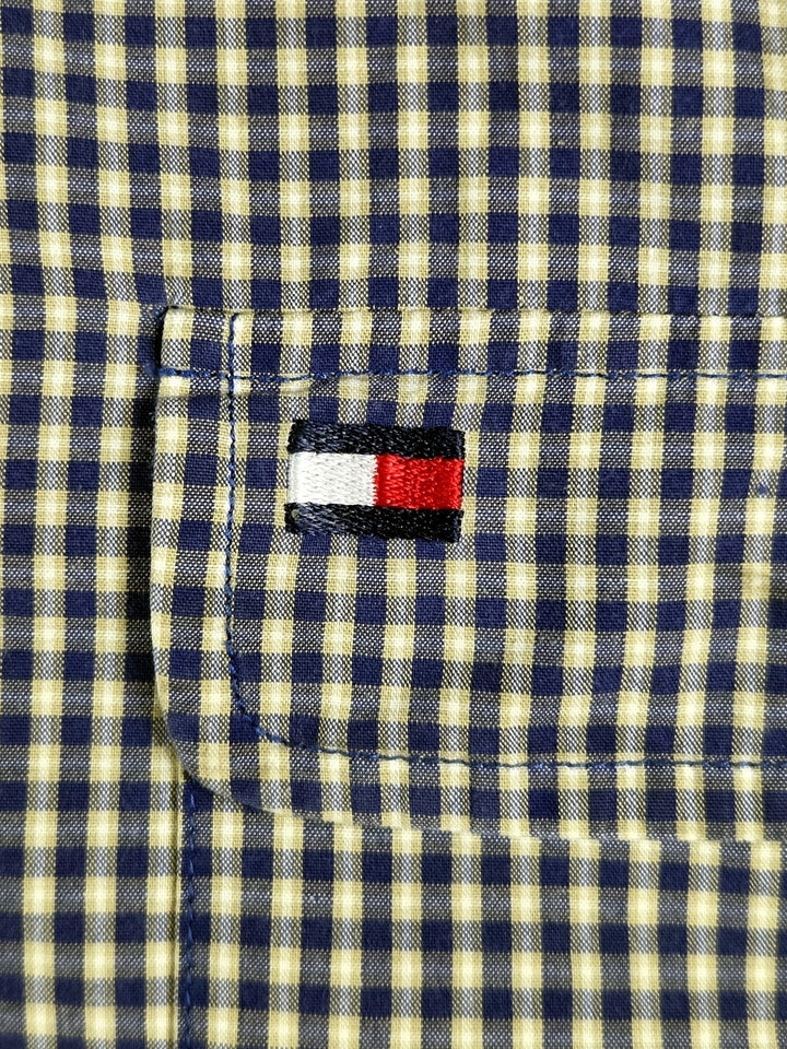 Tommy Hilfiger Mens L Blue Gingham Check Button Down Shirt Long Sleeve Cotton