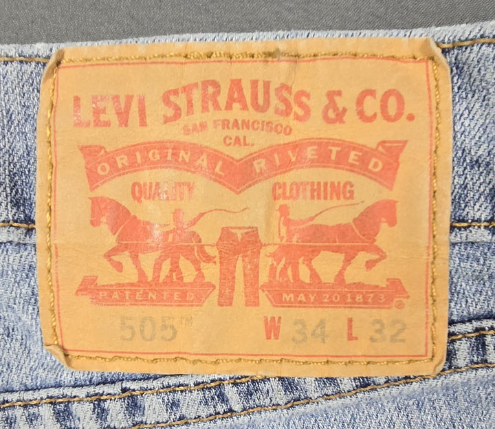 Levis 505 Jeans Mens 34x32 Blue Light Wash Regular Fit Straight Leg Modern