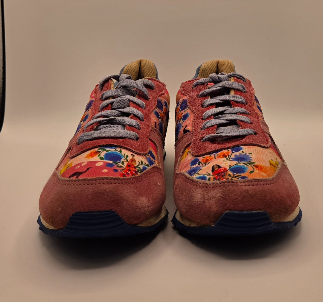 Inkkas Yuuki Jogger Unisex M7/W9 Athletic Shoes Pink Leather Floral Sneakers