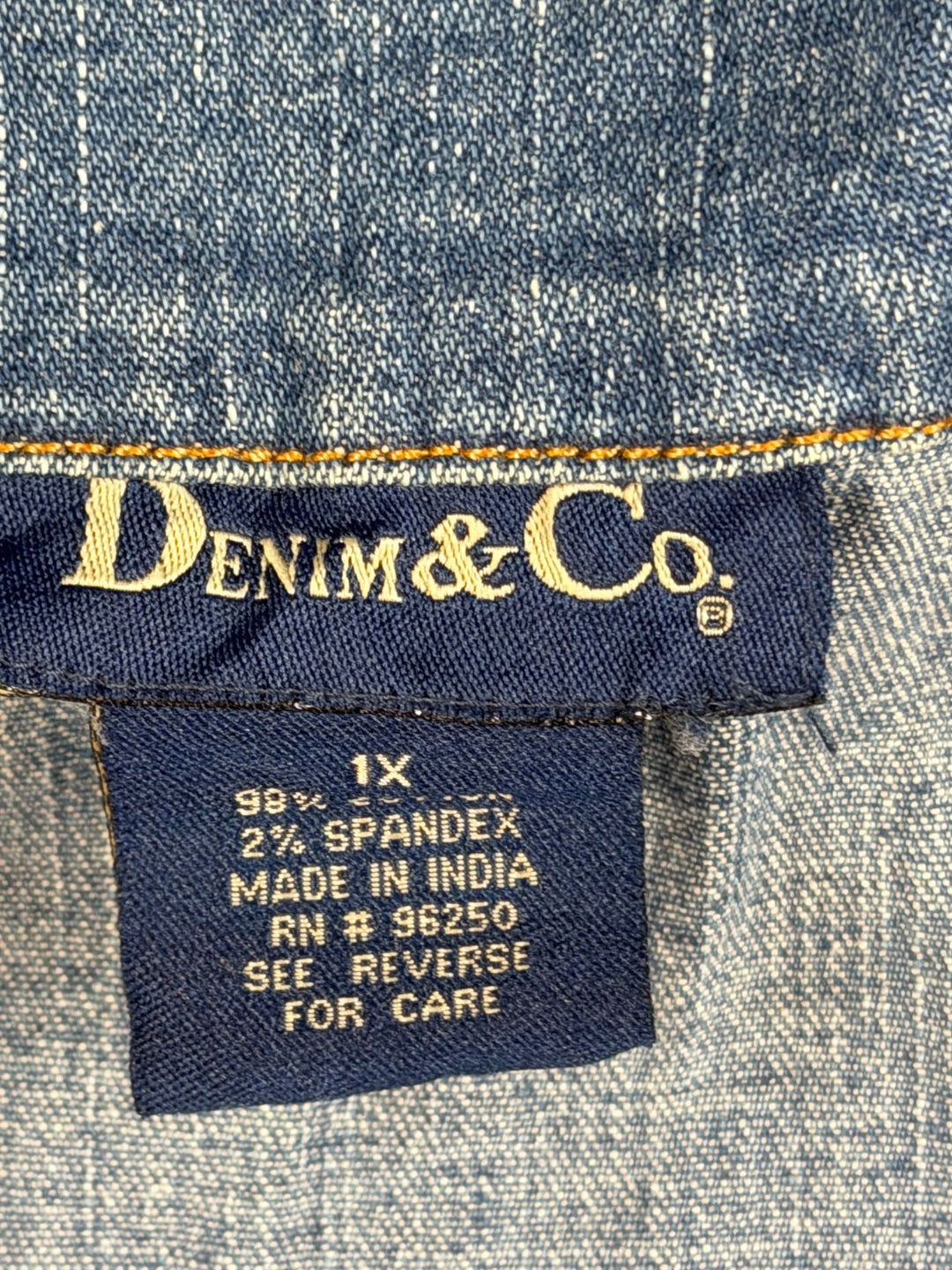 Denim &amp; Co Jacket Womens 1X Blue Colorful Embroidered Utility Button Front