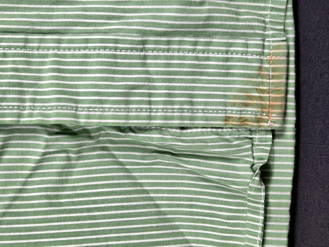 Tommy Hilfiger Mens M Green Stripe Short Sleeve Button Down Shirt Cotton