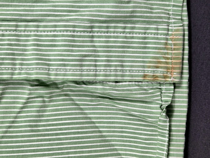 Tommy Hilfiger Mens M Green Stripe Short Sleeve Button Down Shirt Cotton