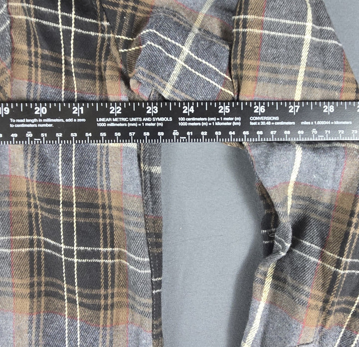 Molokai Surf Co. Flannel Shirt Mens 2XL Brown Gray Plaid Button Down Long Sleeve