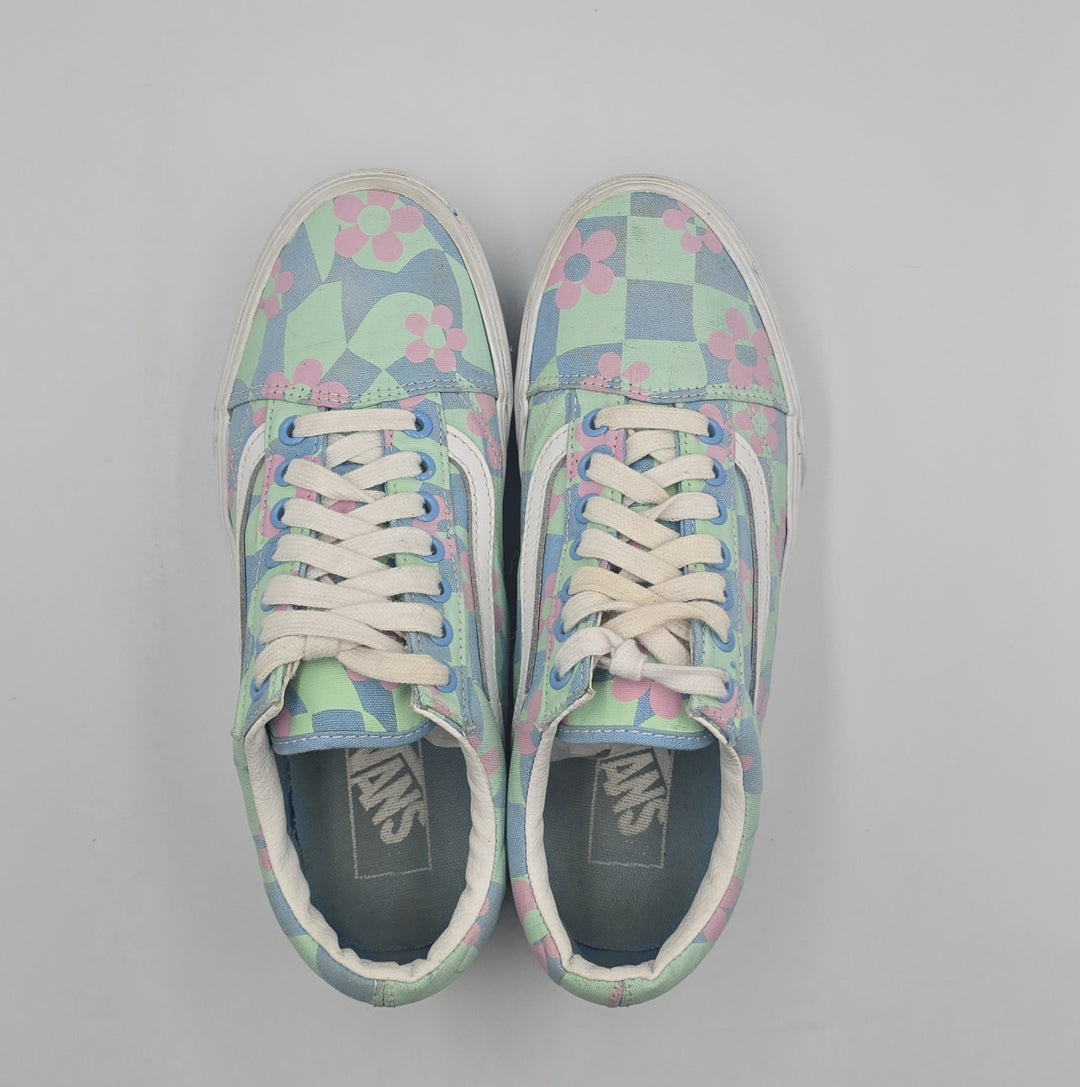 Vans Old Skool Stacked Checkerboard Floral Blue Platform Women&