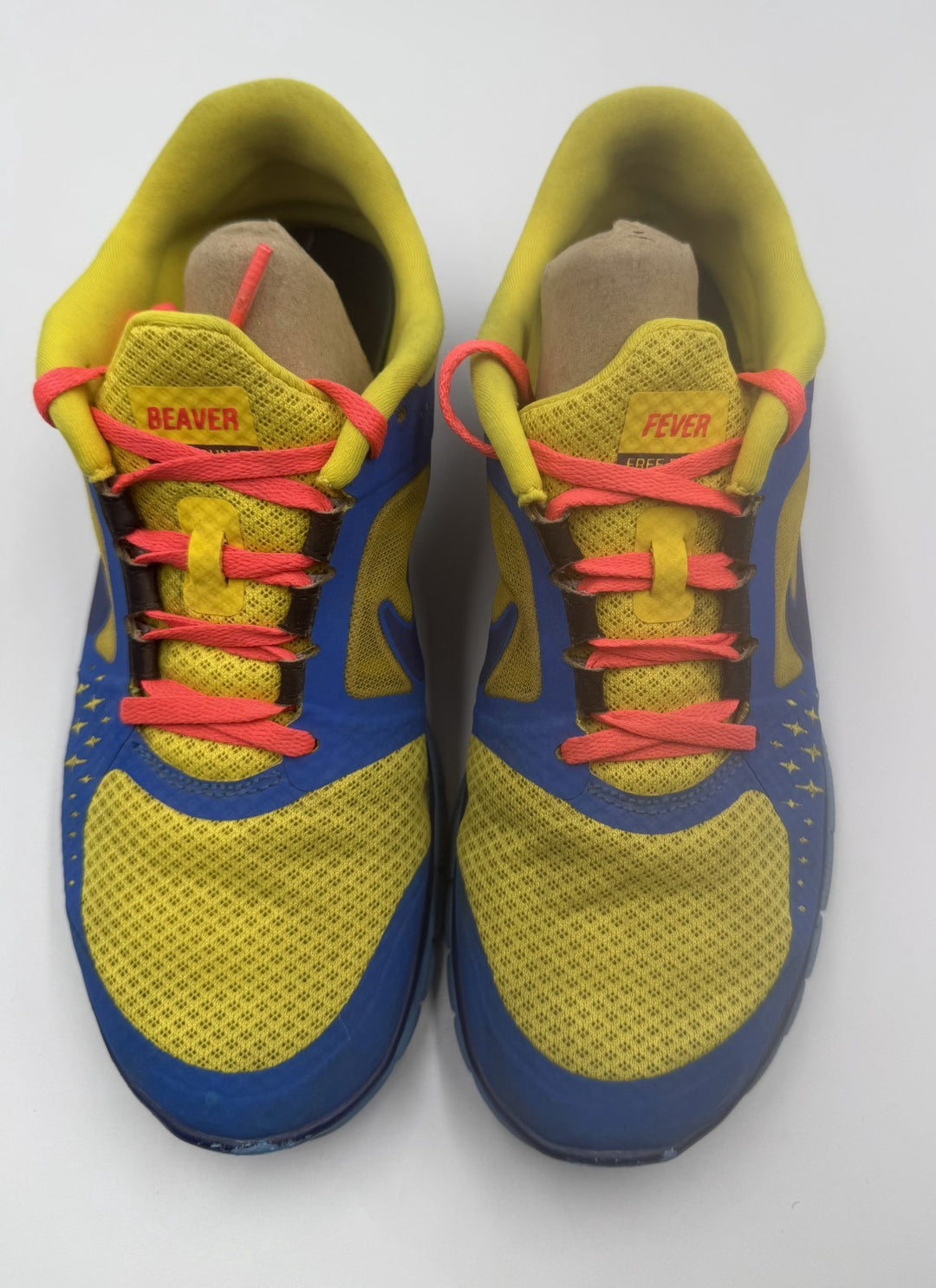 Nike Free Run ID Womens 8.5 Shoes Blue Yellow Beaver Solo Swoosh Lace Up Sneaker