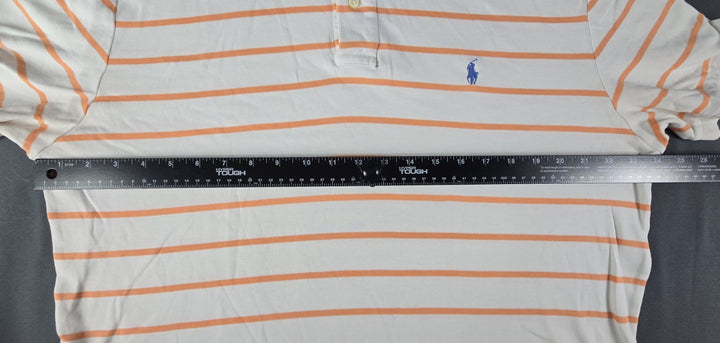 Polo Ralph Lauren Shirt Mens L White Orange Stripe Embroidered Logo Short Sleeve