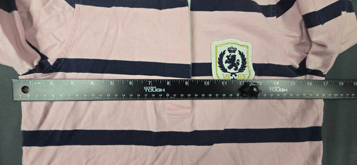 Tommy Hilfiger Rugby Shirt Women Medium Pink Striped Side Slits Performance Golf