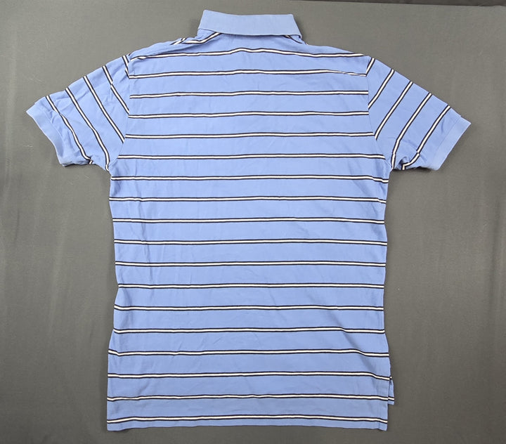 Polo Ralph Lauren Shirt Mens L Blue White Stripe Embroidered Logo Short Sleeve