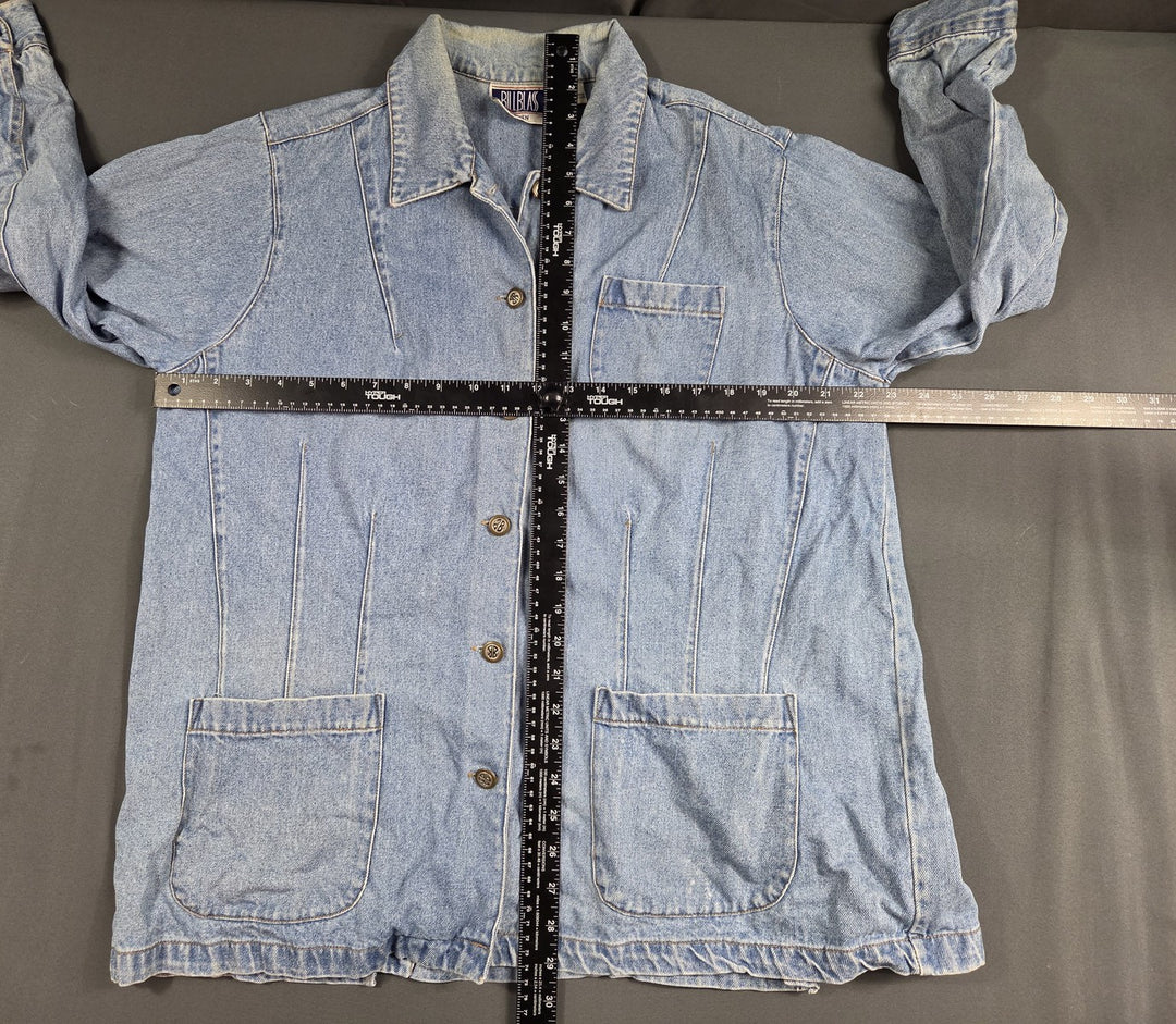 Bill Blass Denim Shirt Womens 1X Light Blue Cotton Button Up Classic Casual