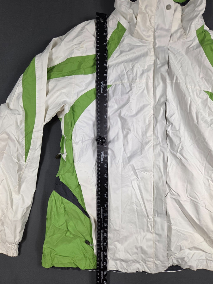 Columbia Omni Tech Ski Jackets Womens Large White Green Windbreaker Mock Neck
