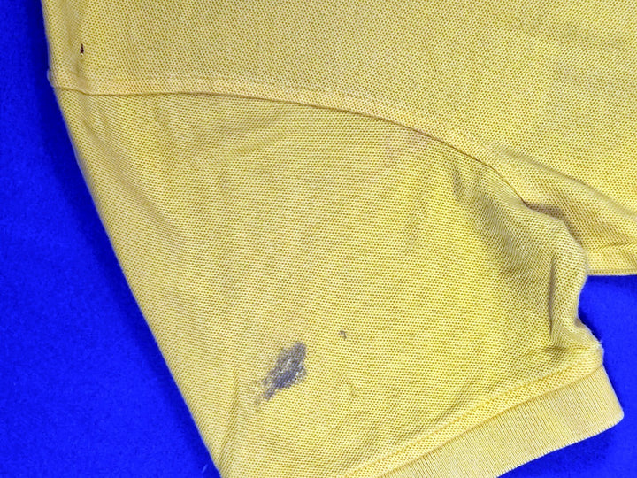 Tommy Hilfiger Mens M Gold Yellow Polo Shirt Small Flag Logo Cotton Flaws