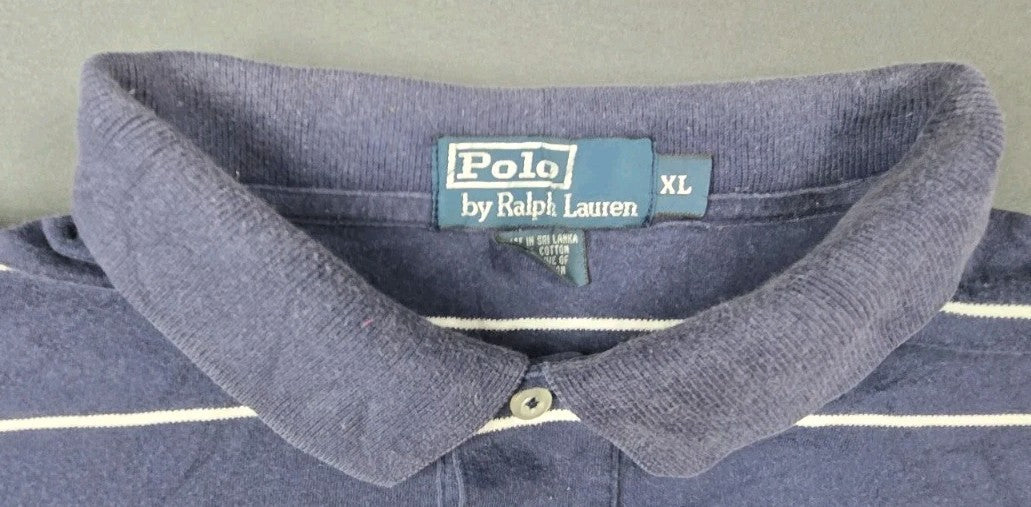 Vintage Polo Ralph Lauren Polo Shirt Men XL Blue Striped Cotton Embroidered Golf