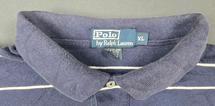 Vintage Polo Ralph Lauren Polo Shirt Men XL Blue Striped Cotton Embroidered Golf