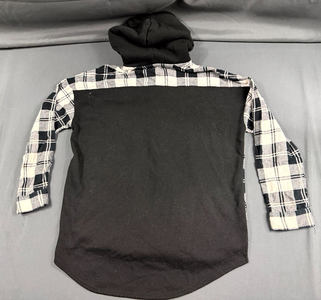 No Boundaries Flannel Shacket Womens L (11–13) Multi Plaid Lined Cotton Hooded