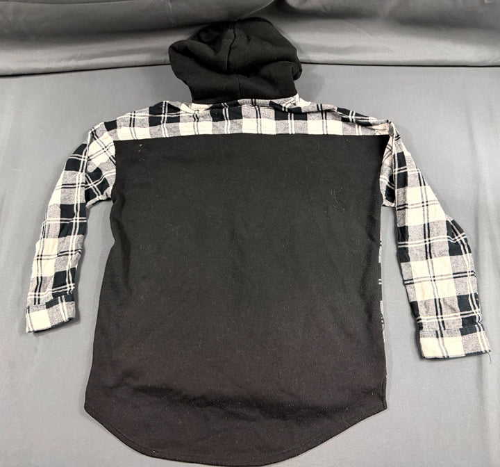 No Boundaries Flannel Shacket Womens L (11–13) Multi Plaid Lined Cotton Hooded