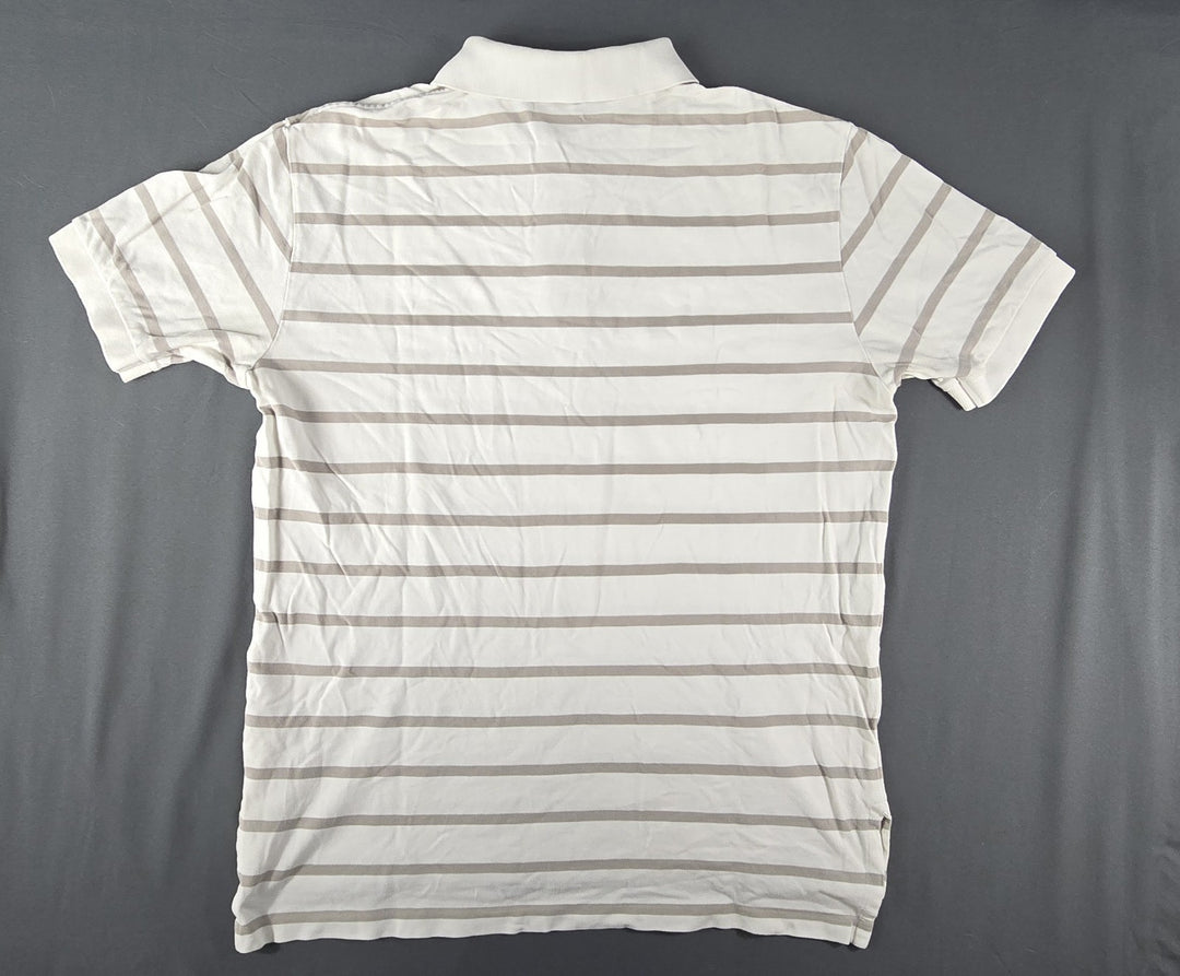 Polo Ralph Lauren Shirt Mens L White Gray Stripe Embroidered Logo Short Sleeve