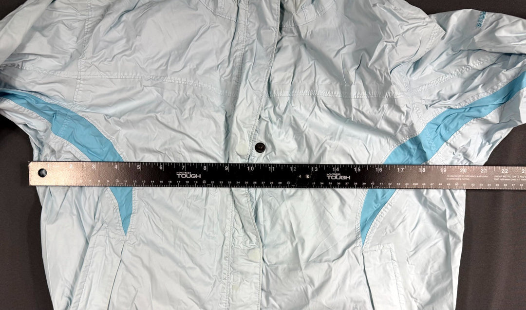 Columbia XCO Rain Jacket Womens Medium Blue Nylon Outdoor Hiking Hooded Full Zip