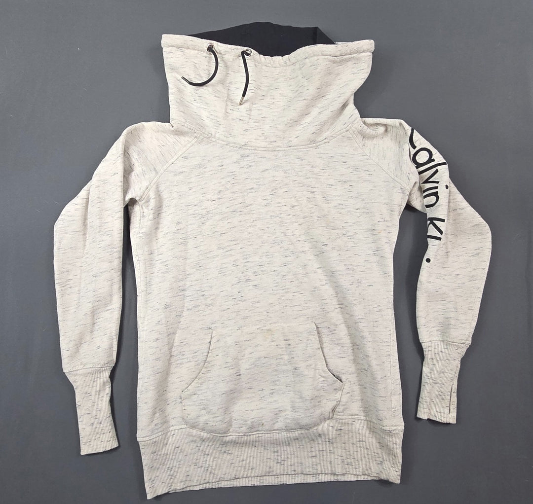 Calvin Klein Performance Sweatshirt Womens Small Beige Raglan Sleeve Cowl Neck