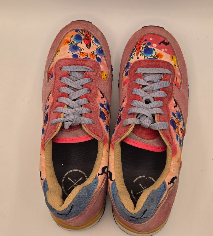 Inkkas Yuuki Jogger Unisex M7/W9 Athletic Shoes Pink Leather Floral Sneakers