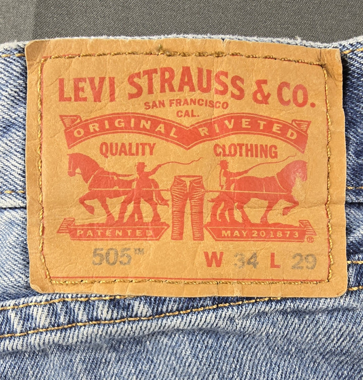 Levis 505 Jeans Mens 34x29 Blue Light Wash Regular Fit Straight Leg Modern
