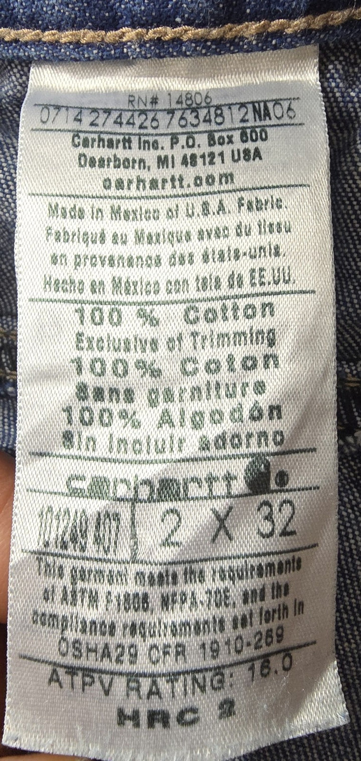 Carhartt FR Jeans Womens 2x32 Blue Medium Wash Regular Fit Straight Leg Workwear