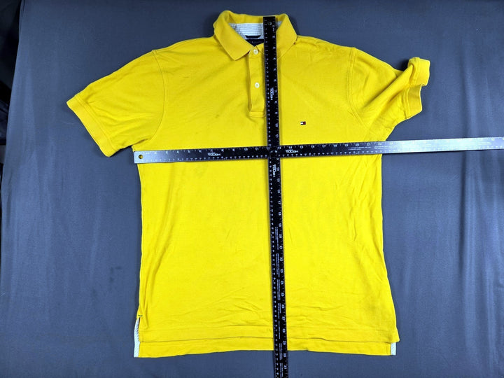 Tommy Hilfiger Mens M Gold Yellow Polo Shirt Small Flag Logo Cotton Flaws