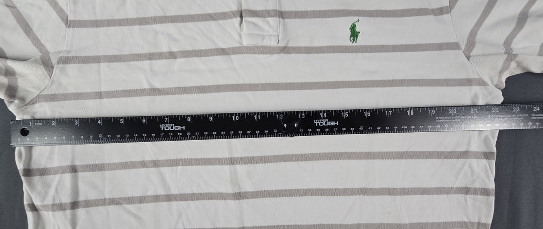 Polo Ralph Lauren Shirt Mens L White Gray Stripe Embroidered Logo Short Sleeve