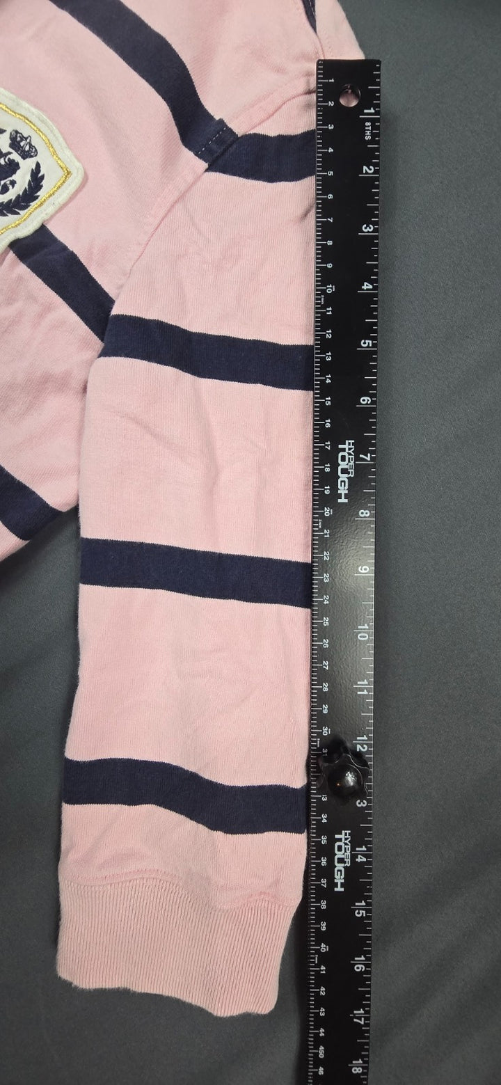 Tommy Hilfiger Rugby Shirt Women Medium Pink Striped Side Slits Performance Golf