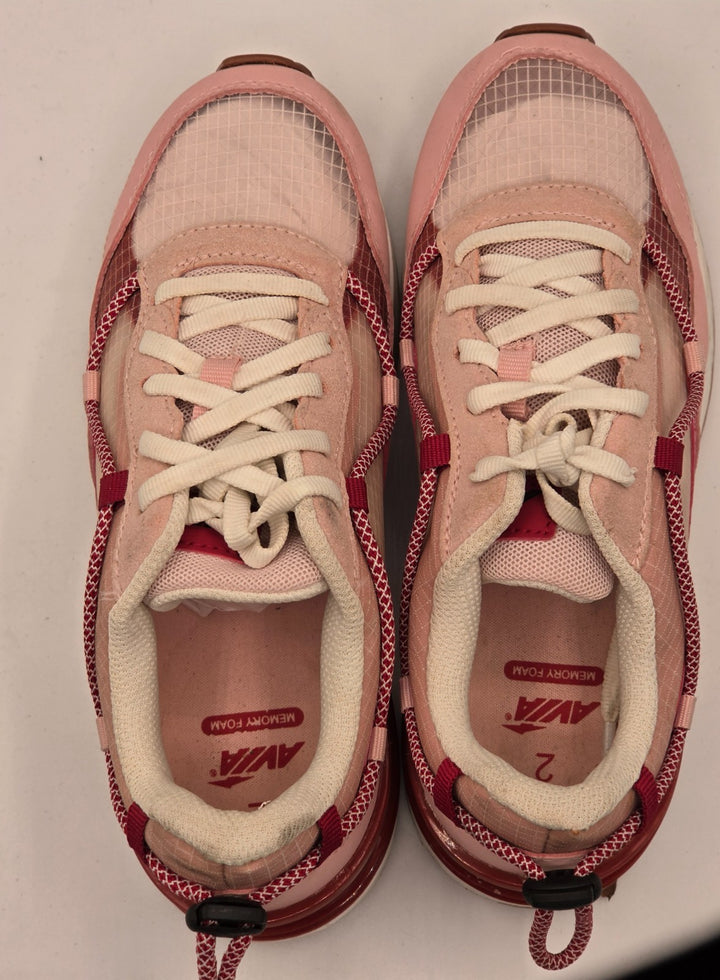 Avia Girls Size US 2 Bungee Runner Shoes Pink Maroon Lace Up Athletic Sneakers