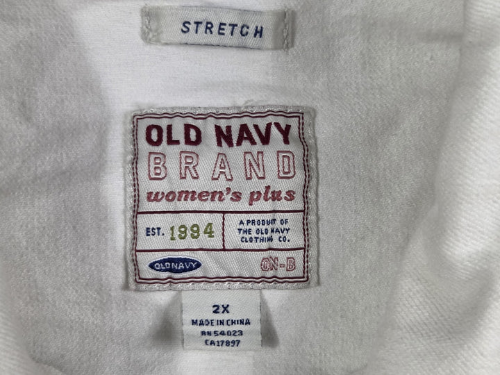 Old Navy Jean Jacket Womens 2X White Stretch Denim Button Front Trucker Casual