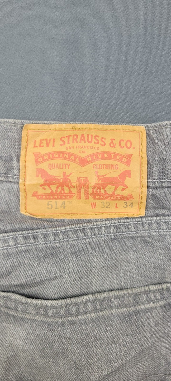 Levis 514 Jeans Mens 32x34 Gray Light Wash Straight Leg Slim Fit Washed Out