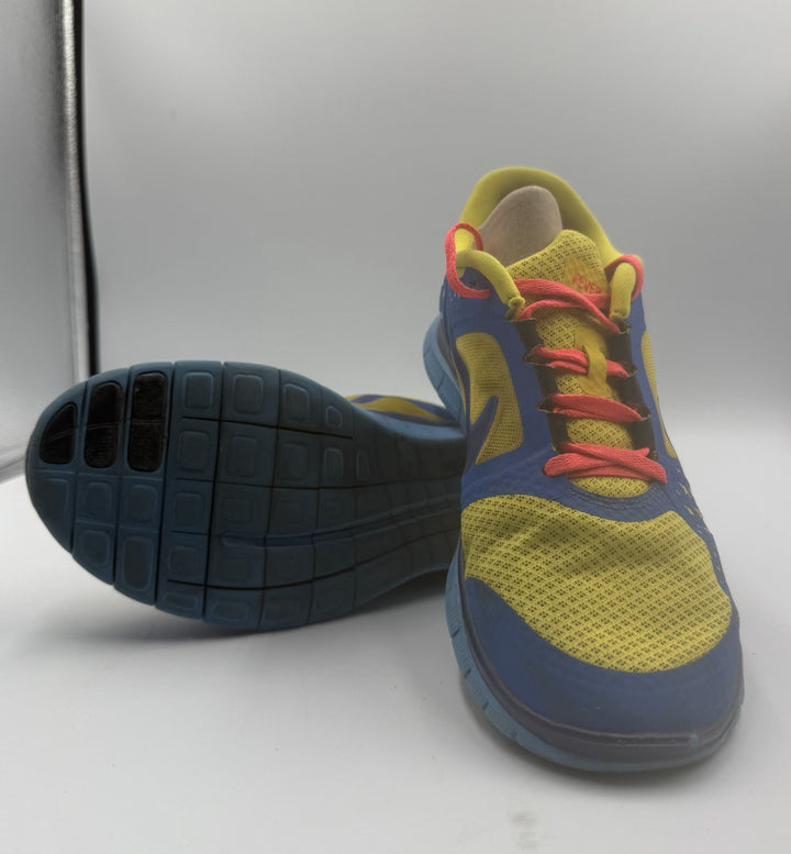 Nike Free Run ID Womens 8.5 Shoes Blue Yellow Beaver Solo Swoosh Lace Up Sneaker