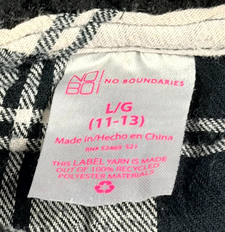 No Boundaries Flannel Shacket Womens L (11–13) Multi Plaid Lined Cotton Hooded