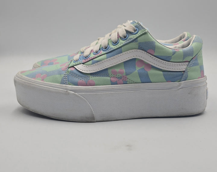 Vans Old Skool Stacked Checkerboard Floral Blue Platform Women&