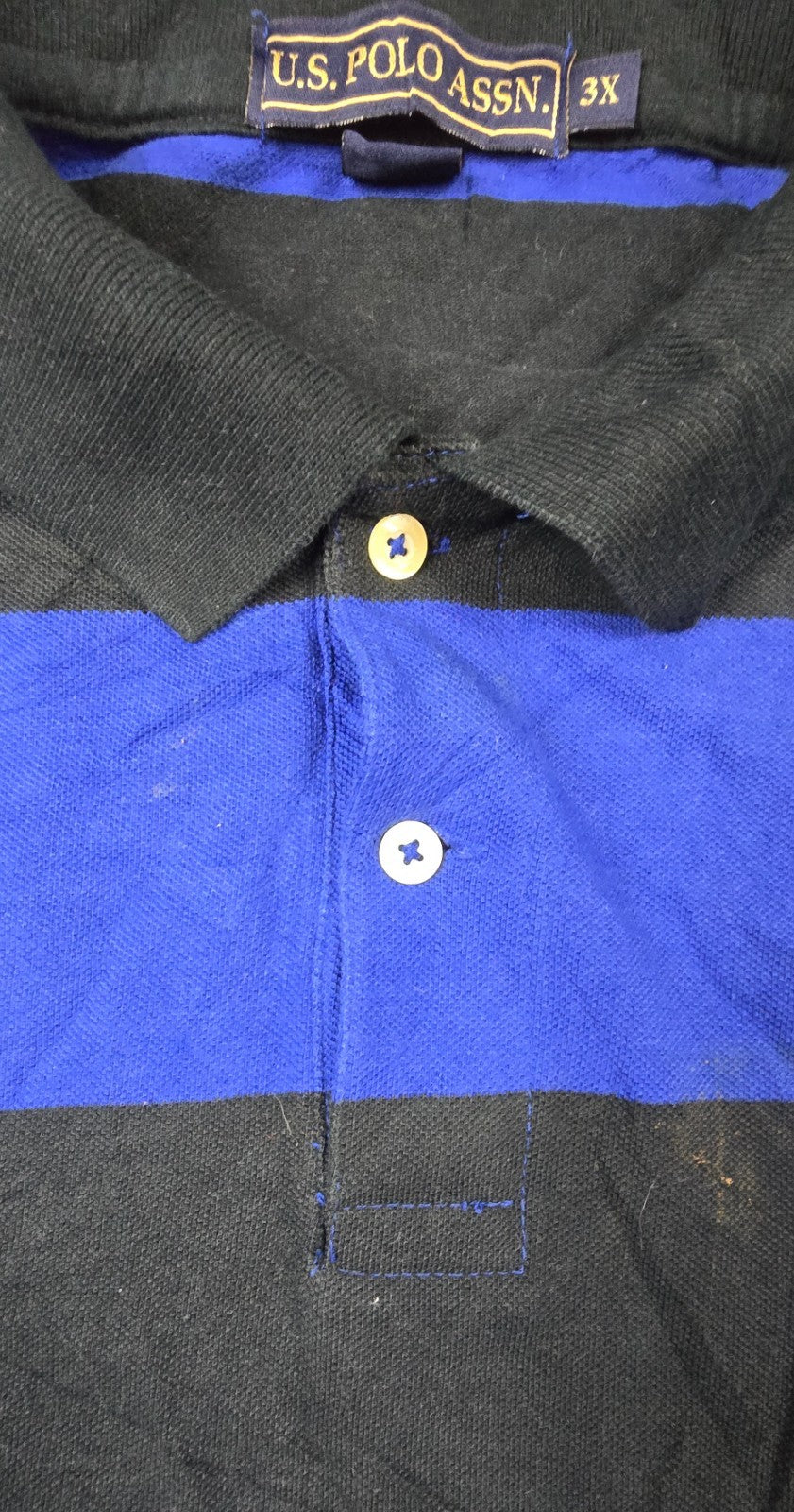 U.S. Polo Assn. Polo Shirt Mens 3X Blue Black Cotton Side Slit Golf Tennis