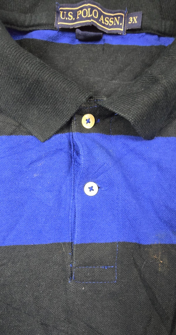 U.S. Polo Assn. Polo Shirt Mens 3X Blue Black Cotton Side Slit Golf Tennis