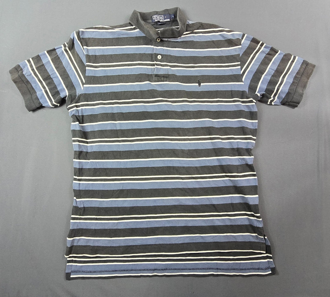 Vintage Polo Ralph Lauren Polo Shirt Mens Large Cotton Striped Side Slits Golf